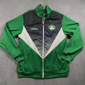 Celtics Adidas Track Jacket Full Zip Polyester Stretch Green Gray Mens Medium